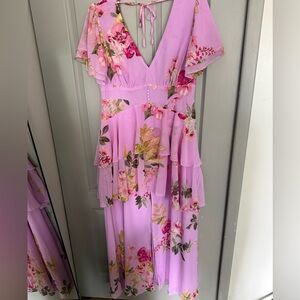 Lulu's Lavender Floral V-Neck Tiered Maxi Dress